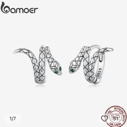 Bamoer 925 Sterling Silver Retro Spirit Snake Earrings [EAR93]