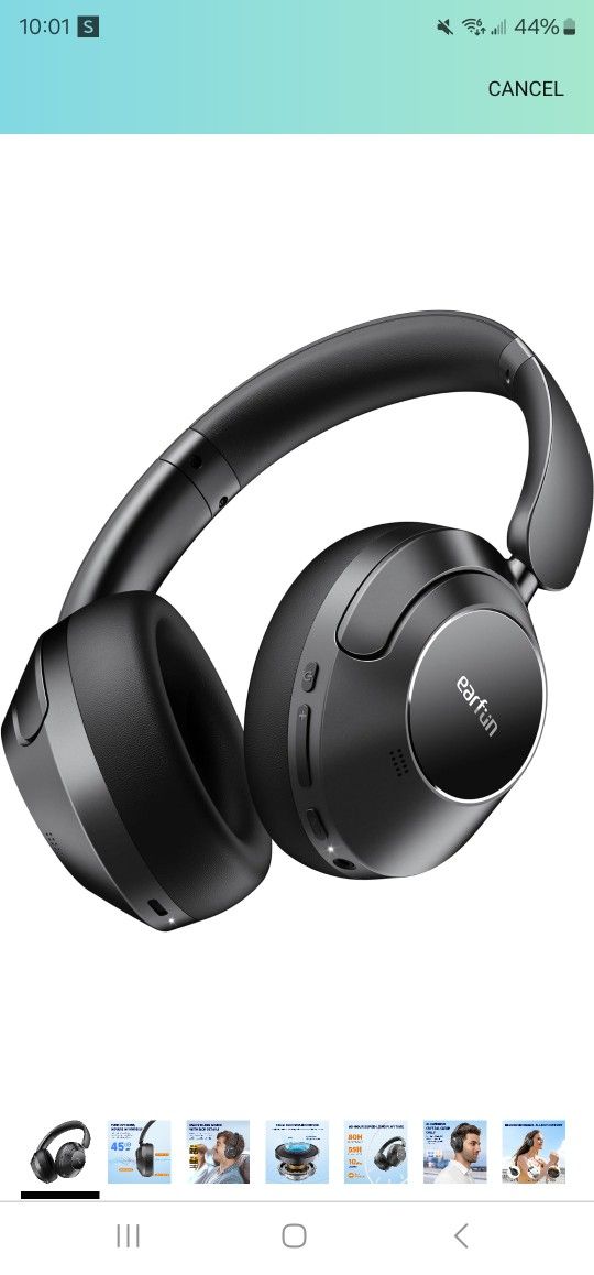 EarFun Wave Pro Active Noise Canceling Headphones, Wireless Over Ear Bluetooth Headphones, LDAC Hi-Res Sound, 5 Mics Al Clear Call, 80H Playtime, Mult