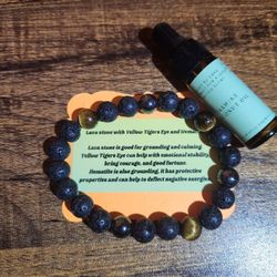 Lava Stone, Tigers Eye, And Hematite Bracelet With Essential Oil Set 