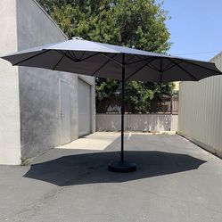 (New in Box) $115 Large 15x9 FT Double Sided Umbrella with Weight Base set (Red/Gray color) 