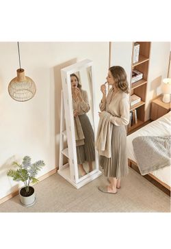4-In-1 Jewelry Cabinet with Full-Length Mirror, 360° Swivel Jewelry Armoire Lockable Standing, Back Storage Shelves, Makeup Mirror, Jewelry Organizer 