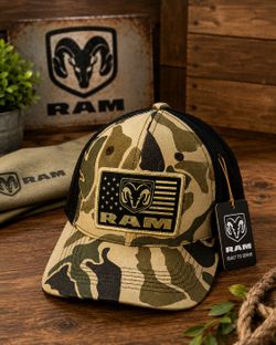 RAM Camo Trucker Hat – Tactical Style Snapback Cap – New w/ Tags