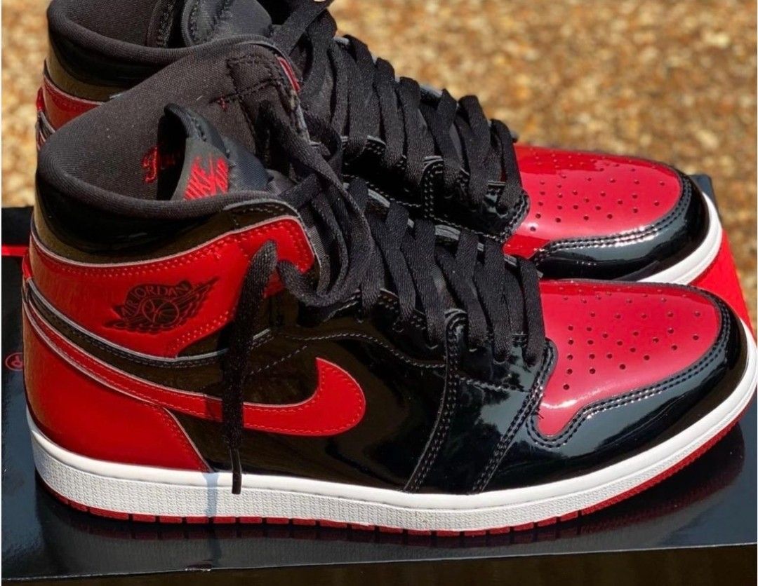 Used Jordan Men's 1 Retro High OG Patent Bred Black/Varsity Red-White