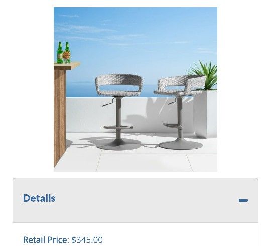 Lot # UF8335: Dark brown Comfort 2-Pack Airlift Wicker Bar Stools