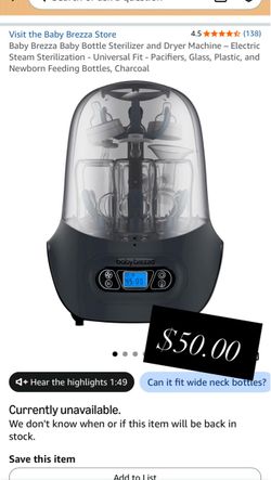 Baby Brezza Bottle Sterilizer and Dryer Machine