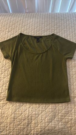 Olive Green Ribbed Short Sleeve Top