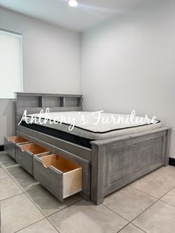 Grey Full Bed And Mattress With Drawers