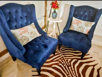 Blue Velvet Wing Chairs