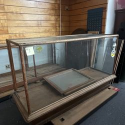 Vintage Oak Flat-Glass Retail Counter Showcase #3