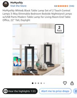 BARELY USED!! MoMyofdy Table Lamps Set of 2 with USB Ports