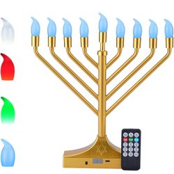 Electric Hanukkah Menorah,RGB Led Menorahs for Chanukah Decoration,Color Changing with Remote Control & Push-Button to Choose The Day and Timer Option
