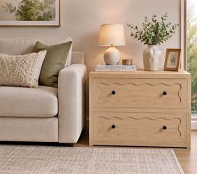 Set of 2 Wood 2-Drawer Nightstands – Large Bedroom Bedside Tables