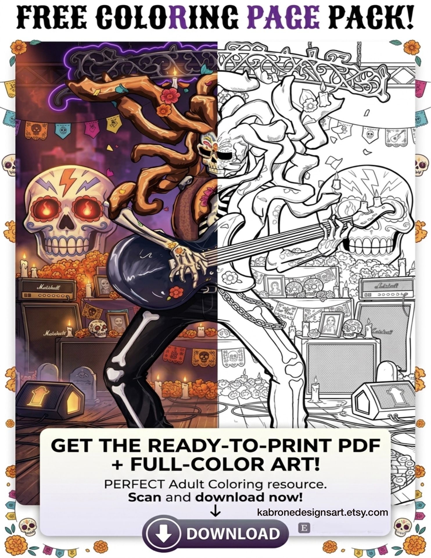 Free-Coloring Page - Rockin’ Skull Sample