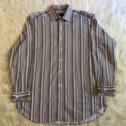 ETRO Rainbow Stripe Button Up Front Dress Shirt Cotton Italy Men 44 XL