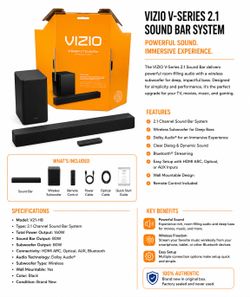 VIZIO V-Series 2.1 Sound Bar System with Wireless Subwoofer – Brand New in Box