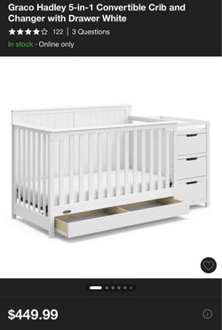 Graco Hadley 5-in-1 convertible crib and charger with white drawer