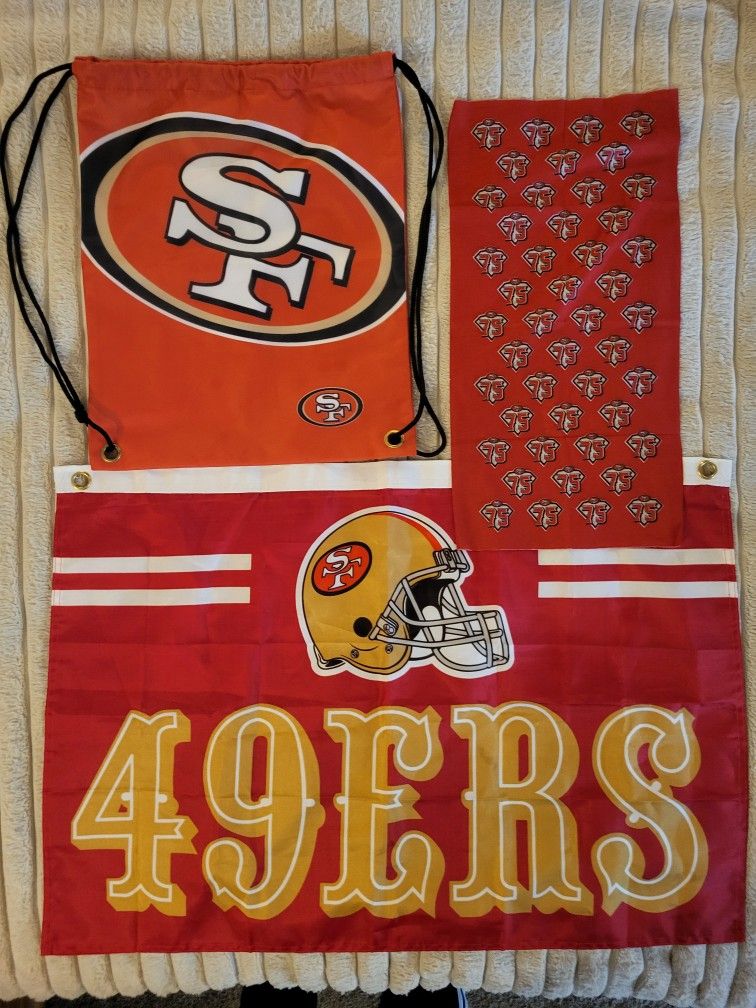 San Francisco 49ers Gwar. New. Flag, Backpack & Neck Gater Scarf