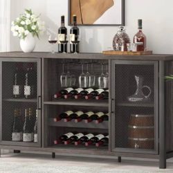 55 Inches Wine Bar Liquor Cabinet - Bar Cabinet with Storage - Bar Cabinets for Liquor and Glasses