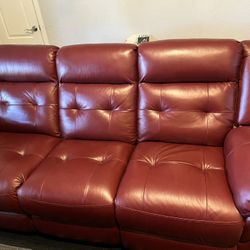 2-piece Red Leather Reclining Couch and Loveseat Set