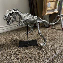 HUGE 2-Foot Silver T-Rex Skeleton Statue - Modern Decor