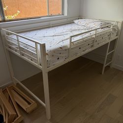 Kids Twin Junior Loft Bed with Slide & Ladder White Metal (DHP)