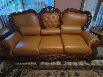 VINTAGE 3 PIECE LEATHER LIVING ROOM SET - SOFA, LOVE SEAT & CHAIR