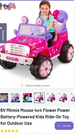 6V Minnie Mouse 4x4 Flower Power Battery-Powered Kids Ride-On Toy for Outdoor Use
