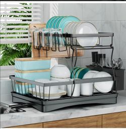 2-Tier Metal Dish Drying Rack with Drip Tray