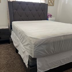 Queen size bed, mattress, box spring, night stand and dresser