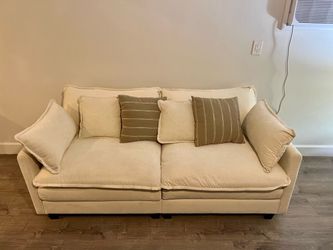 TWO  Loveseat Sofas + Ottoman, includes Couch covers