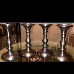 4 Pc of Silver Satin Finish Pillar Candle holders (8.5-9inch Pillars) all 4 for $40