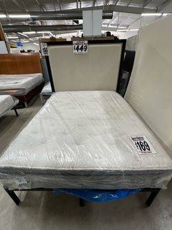 COMPLETE Queen Bed with New Headboard & Platform Base plus Gently used Pillowtop Mattress