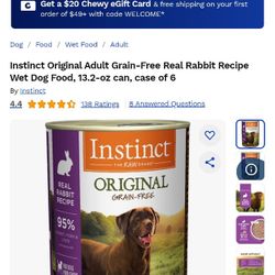 Instinct Original Dog Food, Rabbit- 6 Can Case