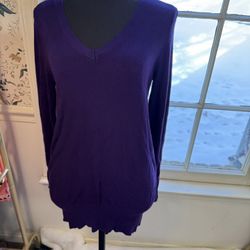 Kenneth Cole Reaction Purple Long Sleeve Sweater Large Button Down Design V Neck 