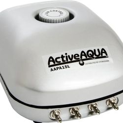Hydrofarm AAPA15L Active Aqua, 4 Outlets, 6W, 15 L/min Air Pump, Silver,Grey