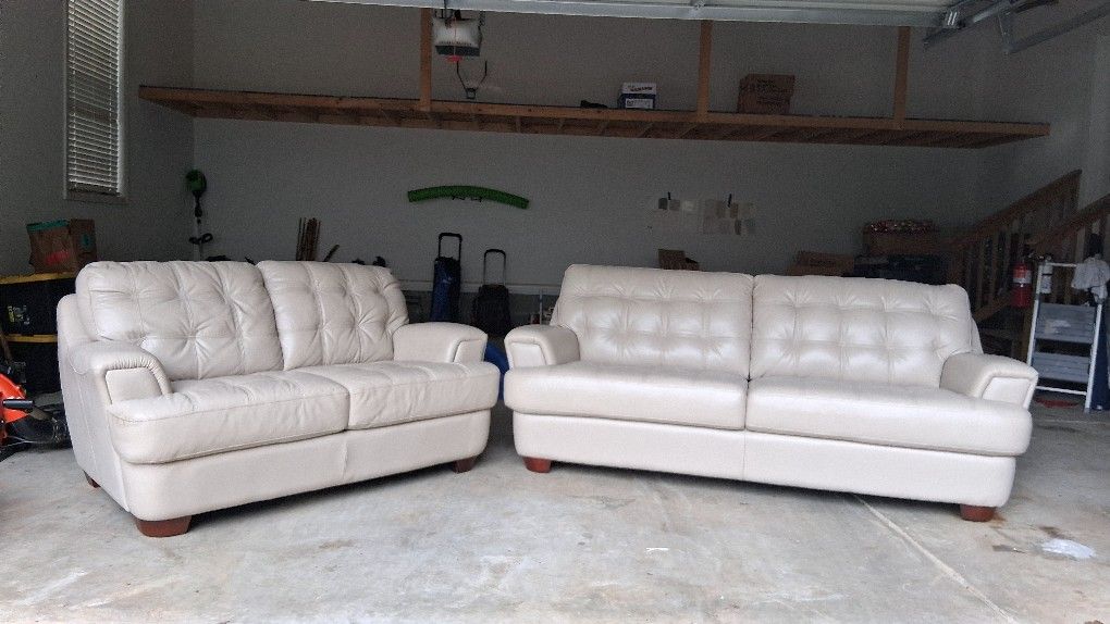 Sofa Love Seat For Sale. Leather Light Tan/ Cream. 