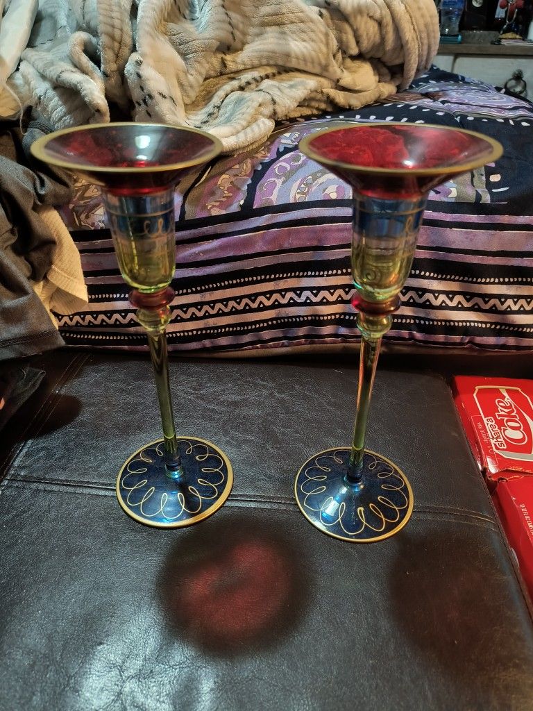 Pier 1 Imports Bohemian Art Glass Taper Candle Stick Holder