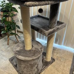 Cat Tree, with wand toys and feeder bowls