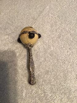 Antique Sterling Silver Baby Rattle With Bells 