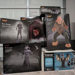 Spirit Halloween Animatronics Lot – Bog Zombie, Baphomet, Possessed Pumpkin, Dragon, Dog & Groundbreaker