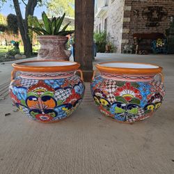 Authentic Talavera Colorful Clay Pots, Planters,Plants, Pottery $60 cada uno.