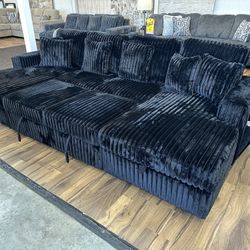 Black Corduroy Sleeper Sectional 