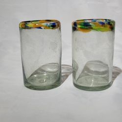 2 Colorful Hand Blown Glasses