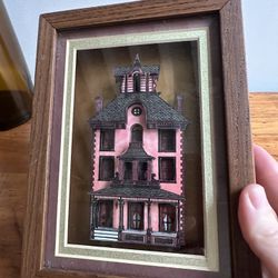 CHRIS HOBBS DESIGNS Pink Victorian Home 3D Art Shadow Box with Wooden Framed Art