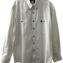 JACK DANIEL’S White Button-Up Long-Sleeve Shirt w/ Logo Men’s Large
