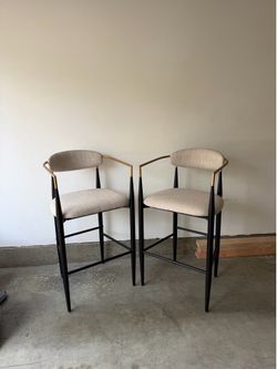 Modern Upholstered Counter Bar Stools (Set of 2) – Black & Gold