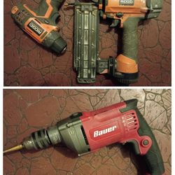  Nail Gun, Pressure Drill and Variable Speed Drill 