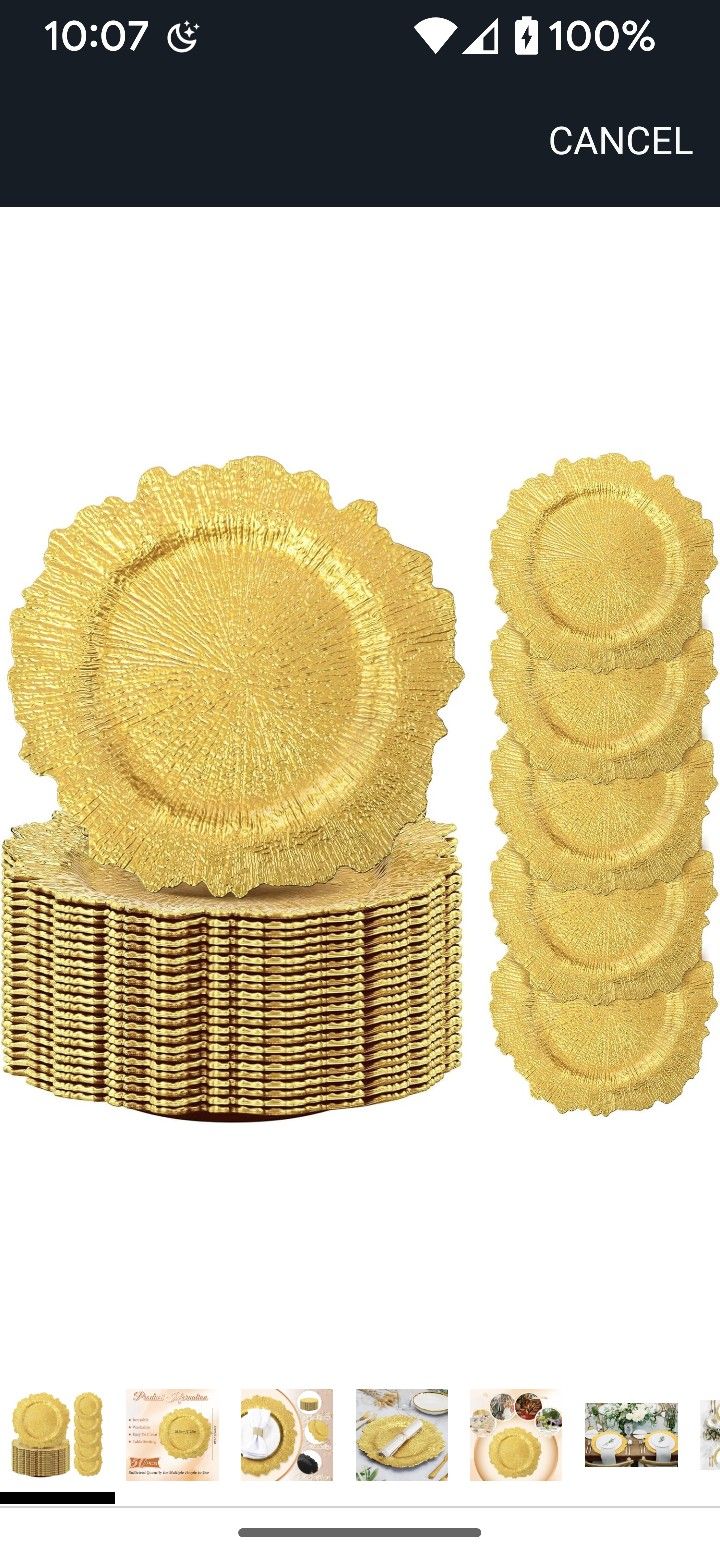 24 Pcs Gold Charger Plates Bulk 12.6 Inch Plastic Plate Chargers