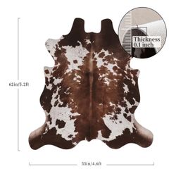 Faux Cowhide Cow Print Rug: 4.6 x 5.2 Feet Cow Hide Animal Print Area Carpet Large Western Decor for Living Room Bedroom (4.6 * 5.2ft)
