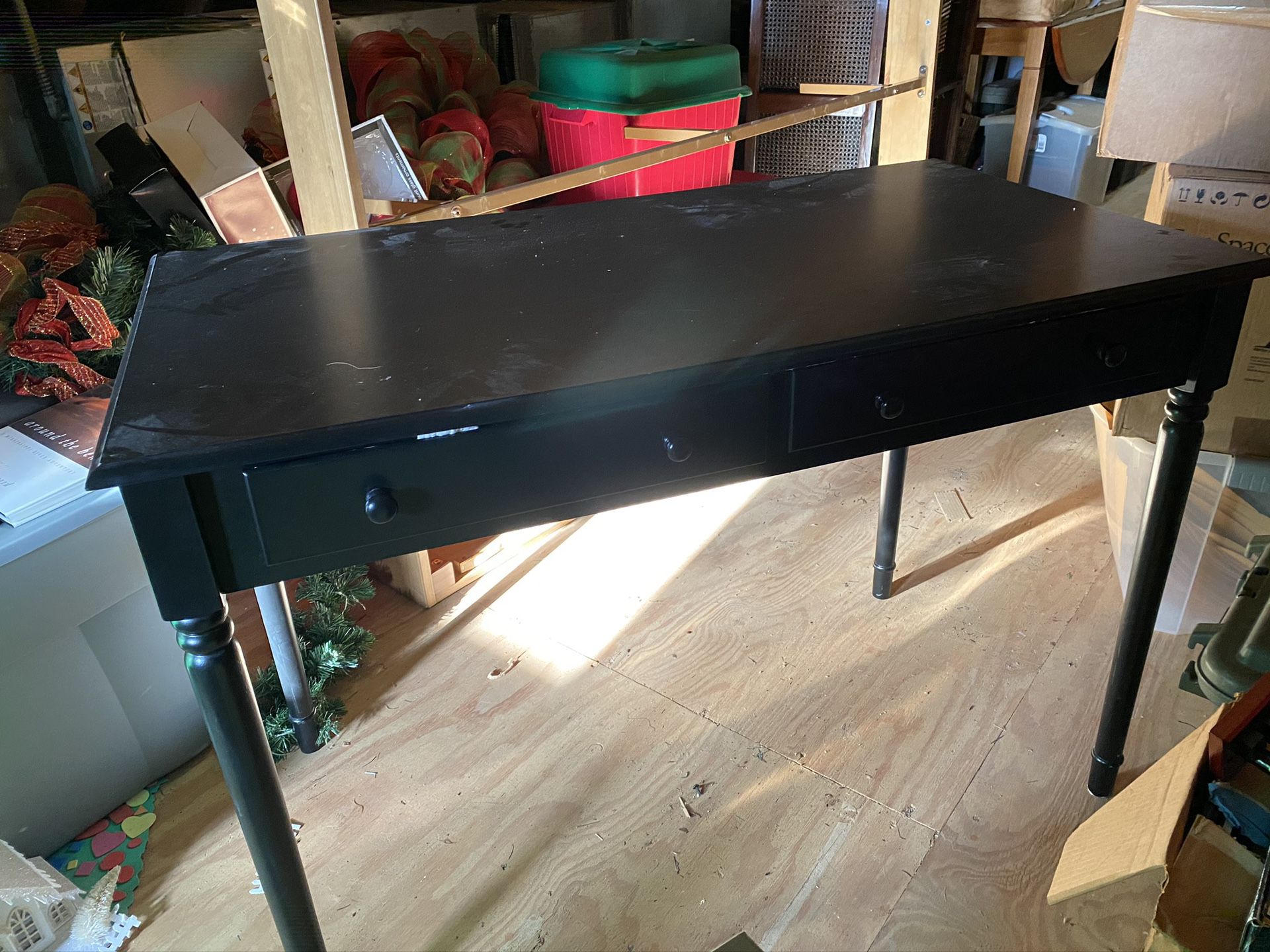 Black Desk With Two Drawers , 2 Photos Of Desk With Legs Removed 